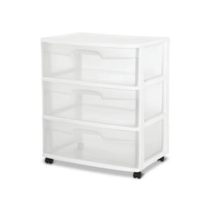 Sterilite Wide 3 Drawer White Cart